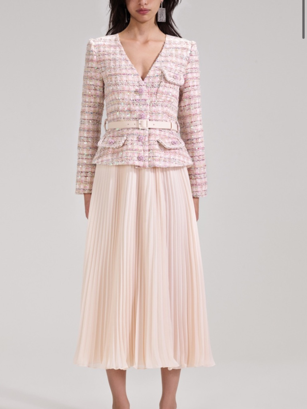 Self-Portrait Pink Tweed Sequin Boucle Jacket